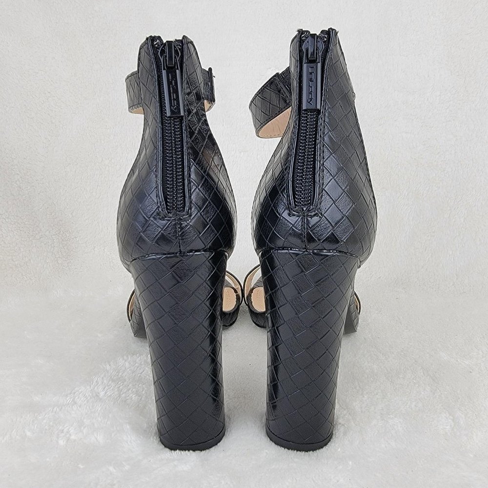 Unilady Black Woven Pattern Ankle Strappy Block High Heel Sandal Size 10 - Picture 4 of 9